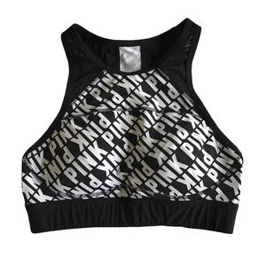 PINK Victoria's Secret Pull Over Padded White& Black Sports Bra With Mesh Size M